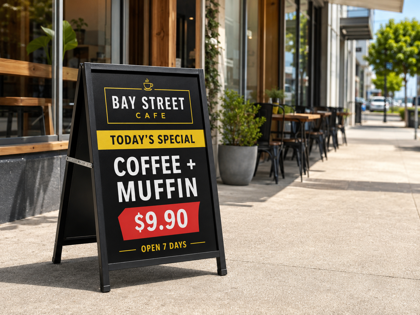 Footpath sandwich board Sandwich boards Auckland footpath sign for local business