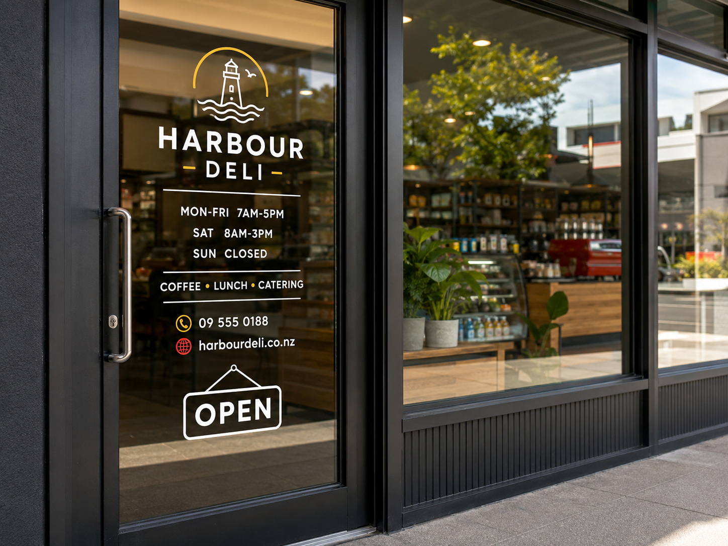 Opening hours graphics Opening hours window signs Auckland shop front